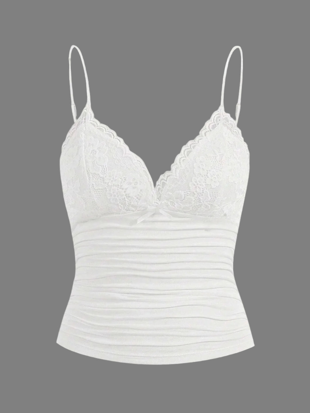 Top court à bretelles et nœud en dentelle contrastée pour femme