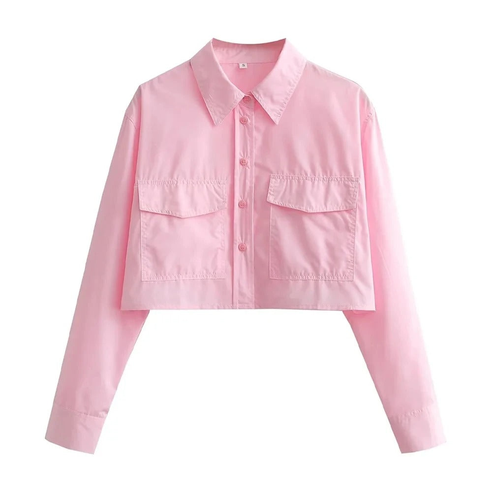 Chemise ample courte en popeline pour femme