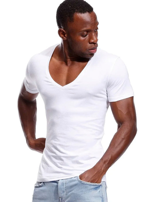 T-shirt à col en V profond pour homme