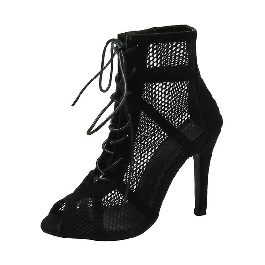 Sandales à talons peep toe en maille pour femmes