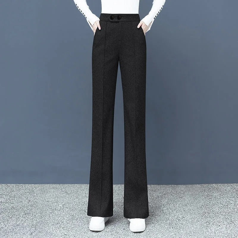 Pantalon droit en laine mélangée pour femme