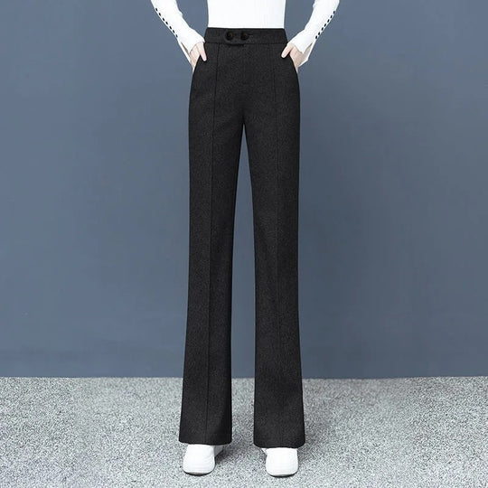 Pantalon droit en laine mélangée pour femme