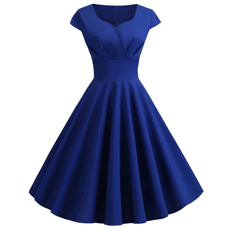 Robe midi vintage à col en V pour femmes