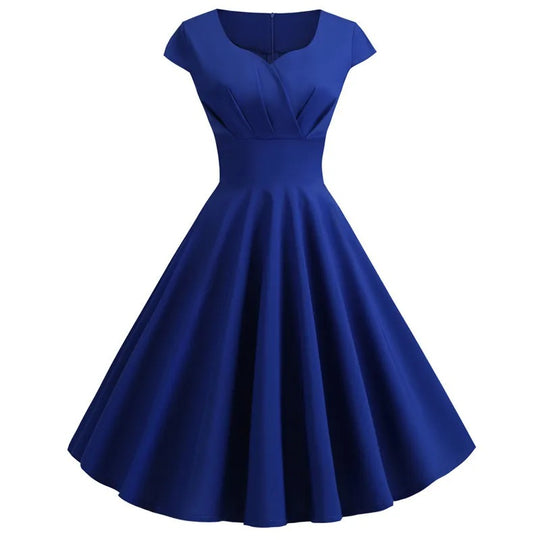 Robe midi vintage à col en V pour femmes