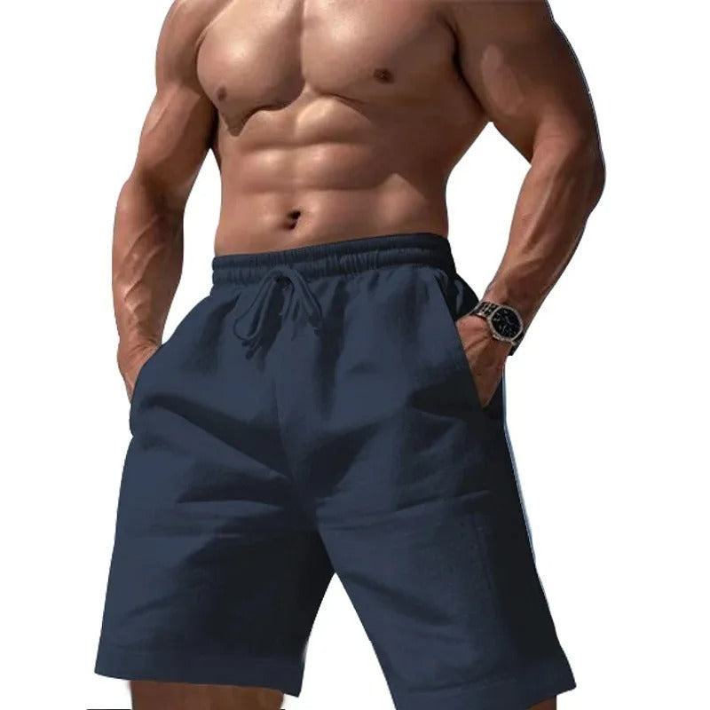 Short élastique en coton et lin pour homme