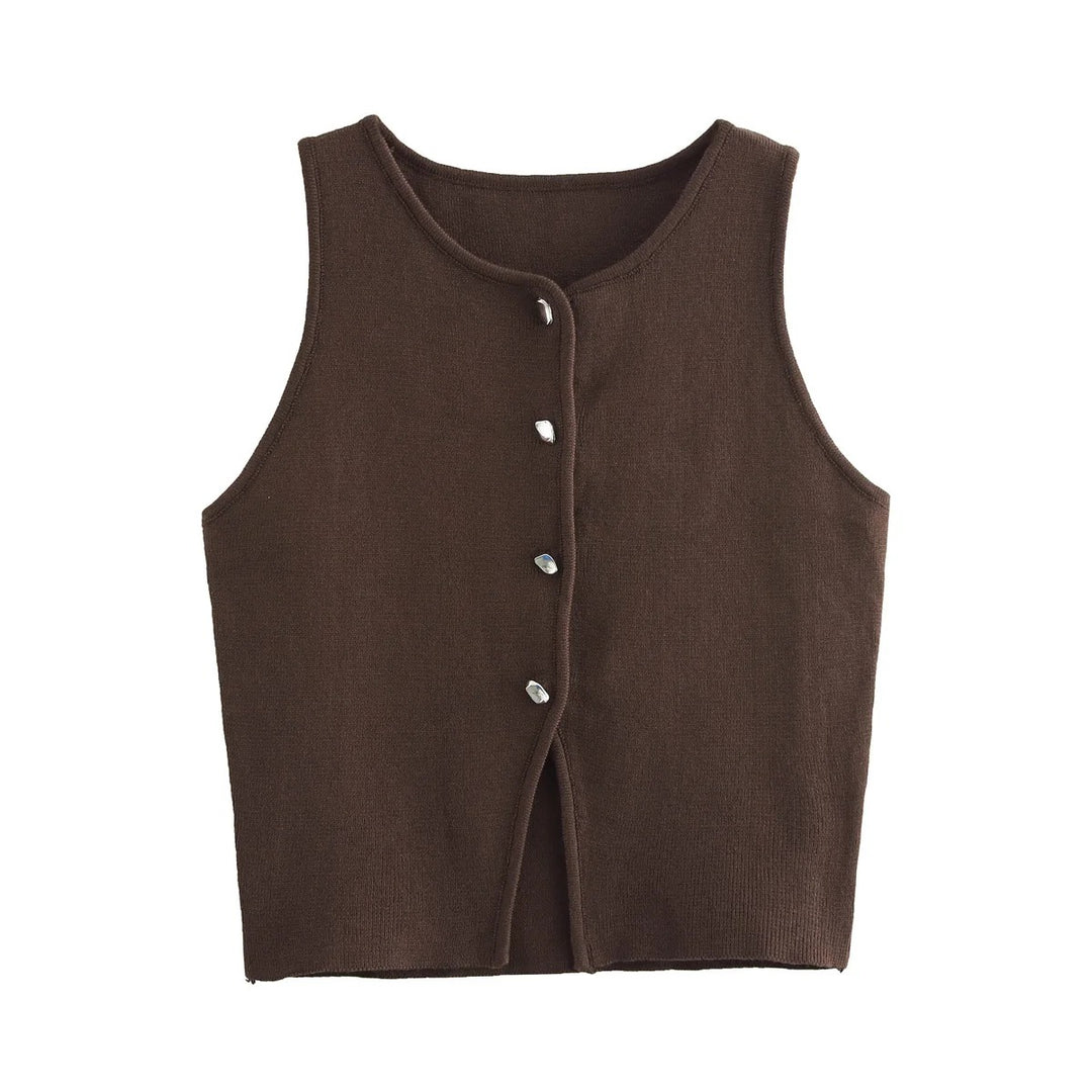 Débardeur court boutonné en tricot pour femme