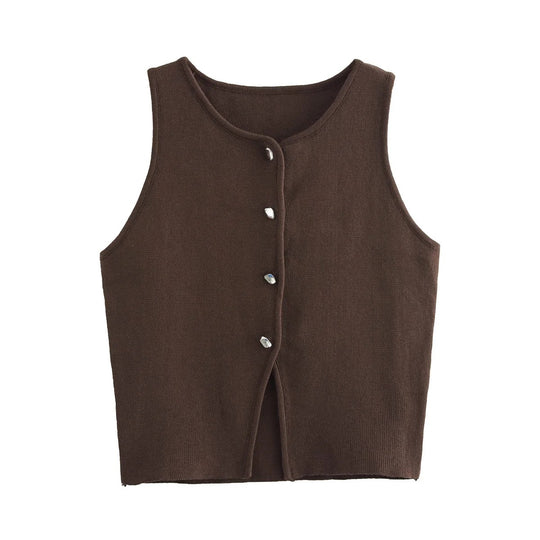 Débardeur court boutonné en tricot pour femme