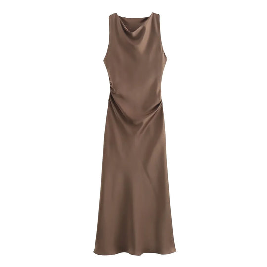 Robe mi-longue en satin pour femme