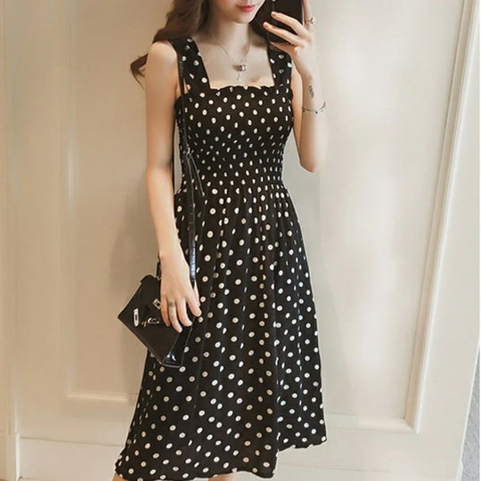 Robe décontractée sans manches à pois pour femmes