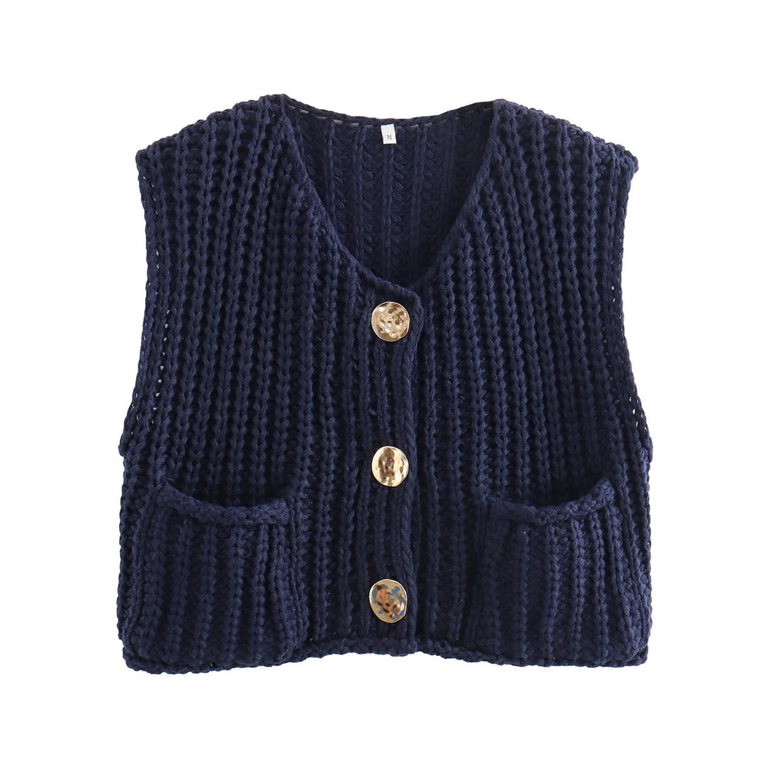 Gilet en tricot boutonné en métal pour femmes