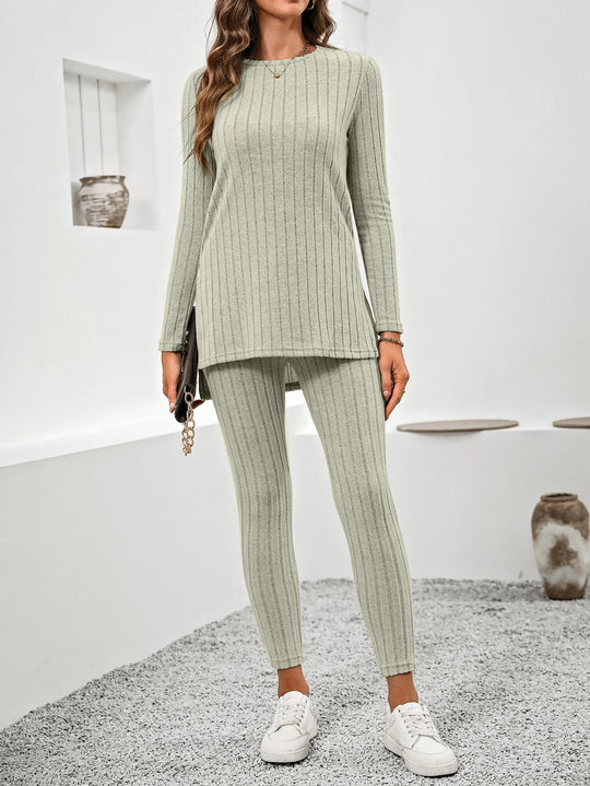 Ensemble manches longues et pantalon en tricot pour femmes