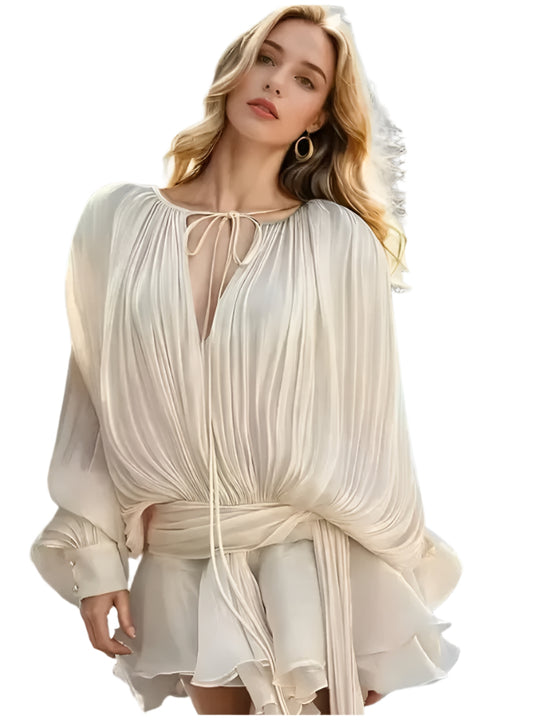 Robe chemisier à lacets et manches lanternes pour femme