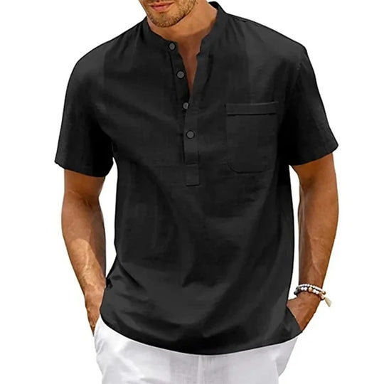 Chemise Henley en coton et lin pour homme