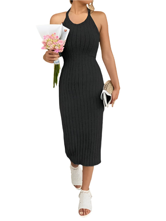 Robe mi-longue moulante à col licou pour femme
