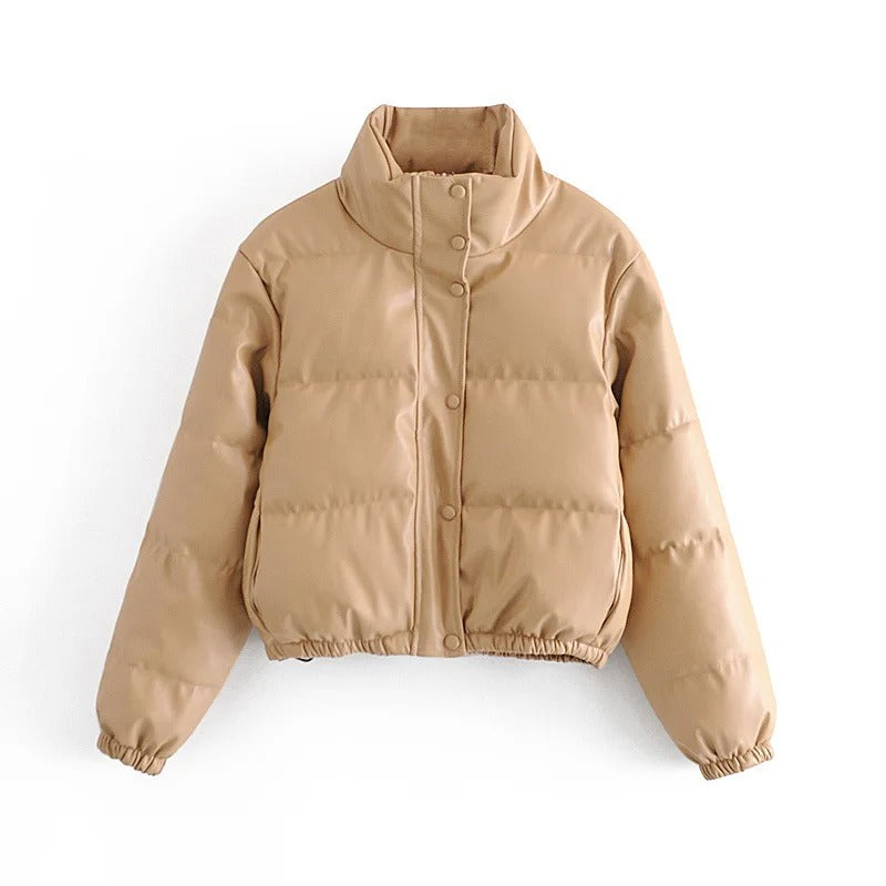 Manteau en cuir rembourré de coton pour femme