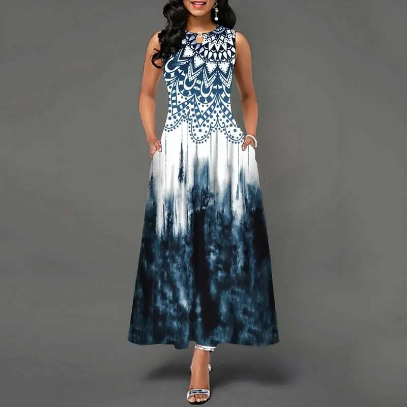 Robe bohème fleurie sans manches pour femme