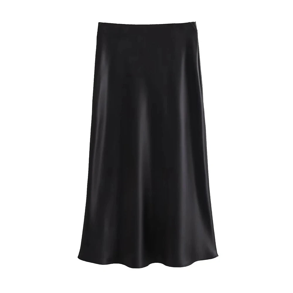 Jupe midi fluide en satin pour femme