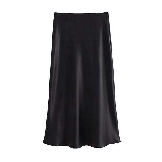 Jupe midi fluide en satin pour femme