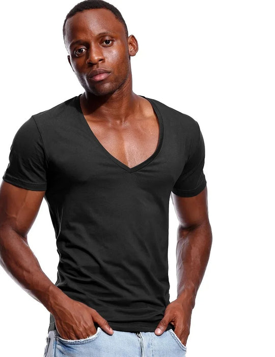 T-shirt à col en V profond pour homme