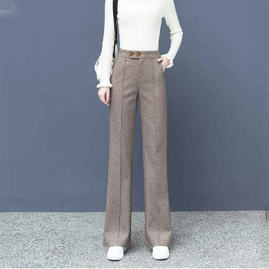 Pantalon droit en laine mélangée pour femme