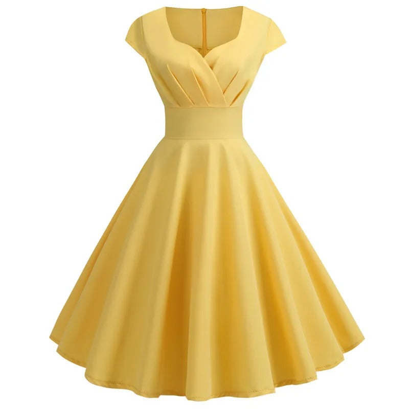 Robe midi vintage à col en V pour femmes