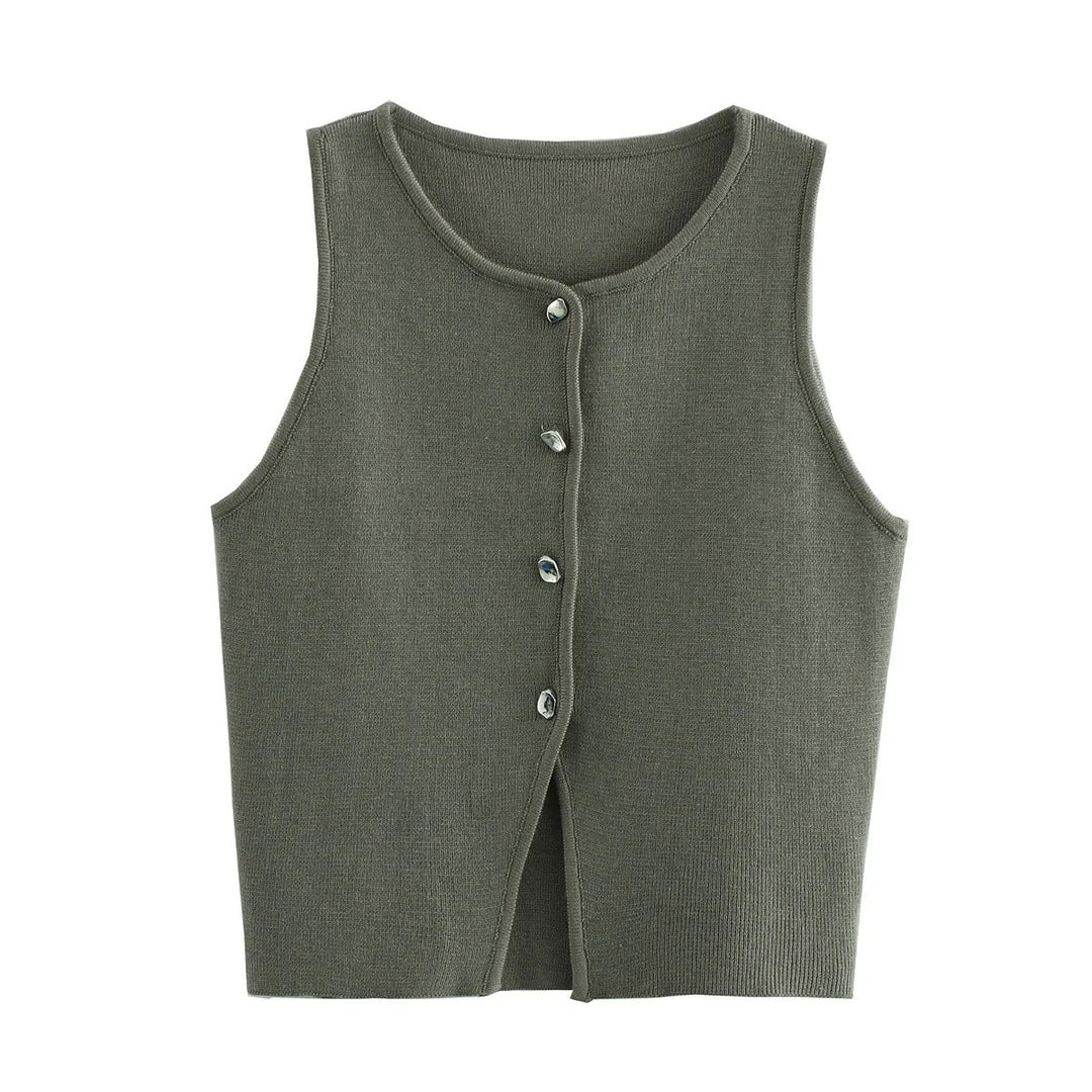 Débardeur court boutonné en tricot pour femme