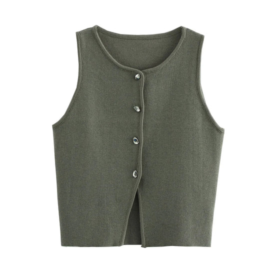 Débardeur court boutonné en tricot pour femme