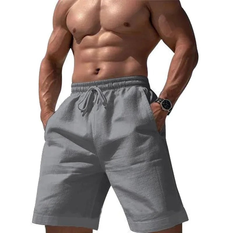 Short élastique en coton et lin pour homme