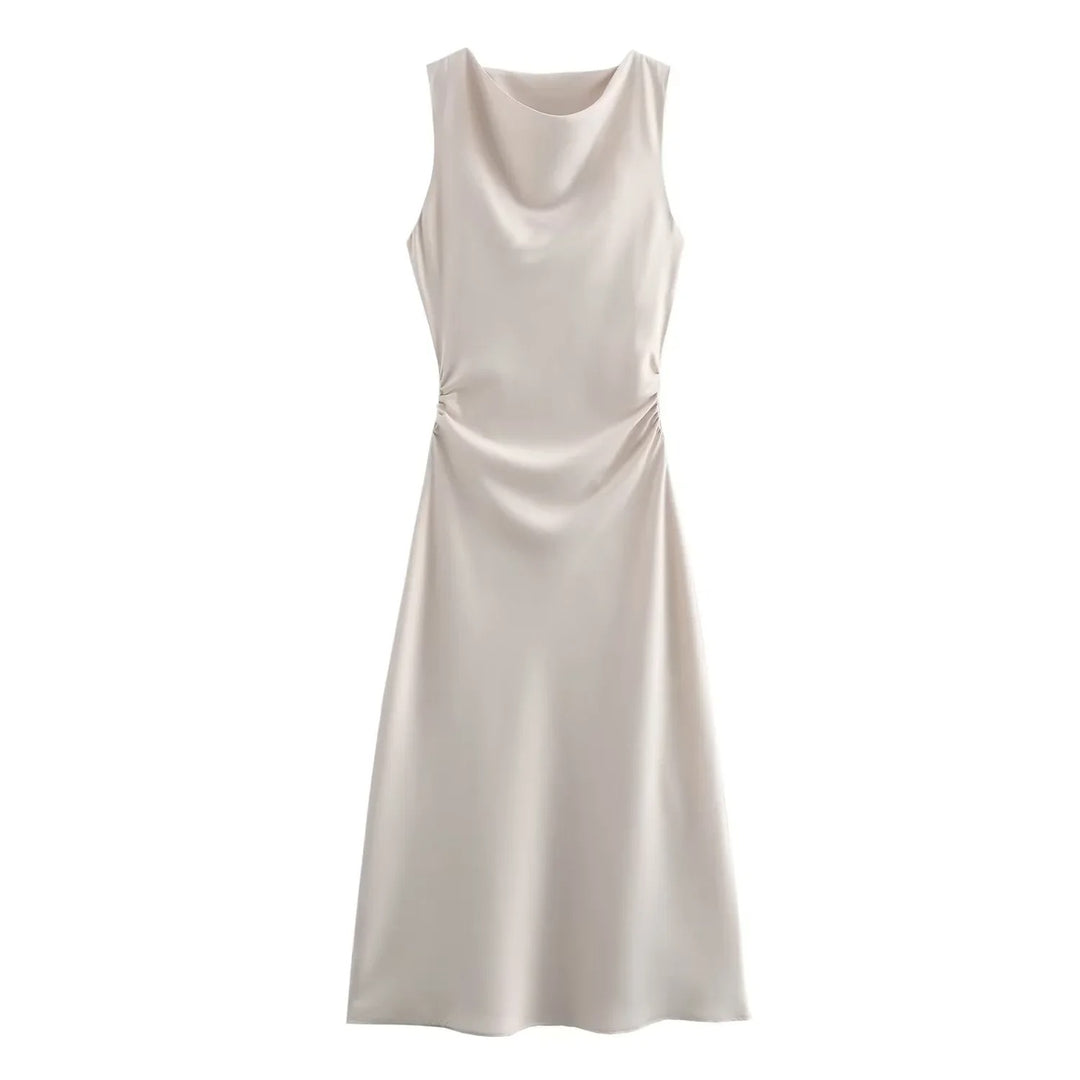 Robe mi-longue en satin pour femme