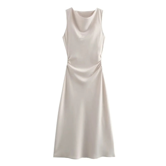 Robe mi-longue en satin pour femme