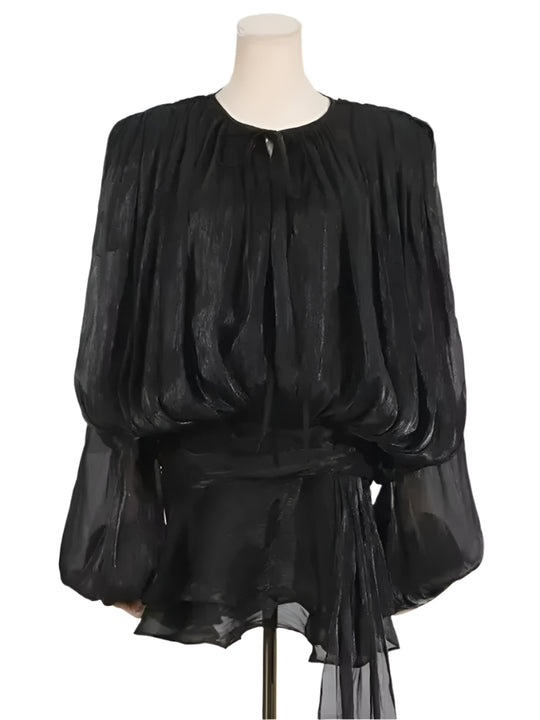 Robe chemisier à lacets et manches lanternes pour femme