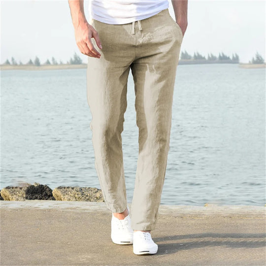 Pantalon décontracté en coton et lin pour homme