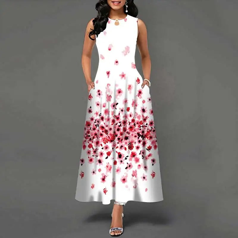 Robe bohème fleurie sans manches pour femme