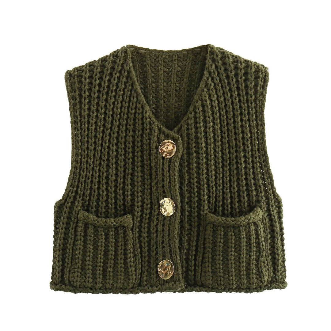 Gilet en tricot boutonné en métal pour femmes