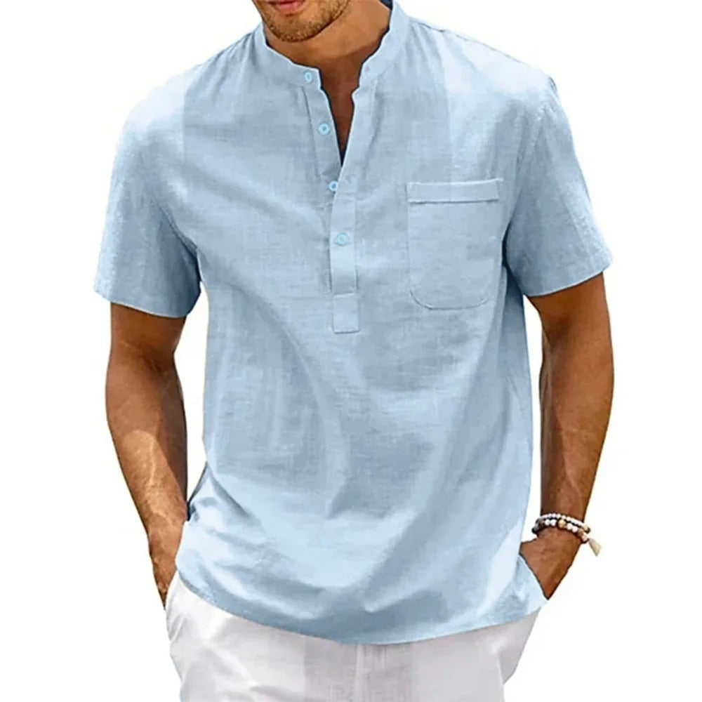 Chemise Henley en coton et lin pour homme