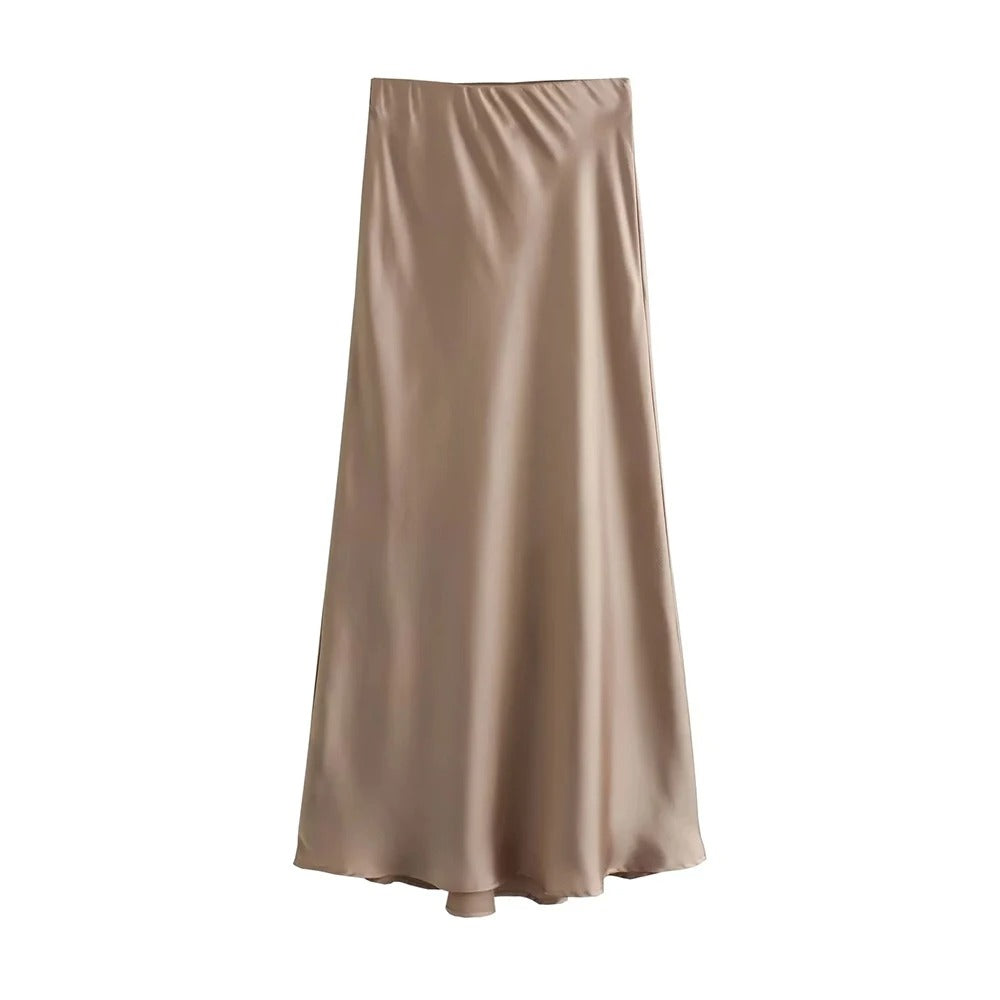 Jupe midi fluide en satin pour femme