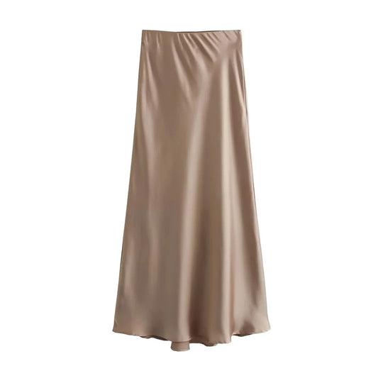 Jupe midi fluide en satin pour femme
