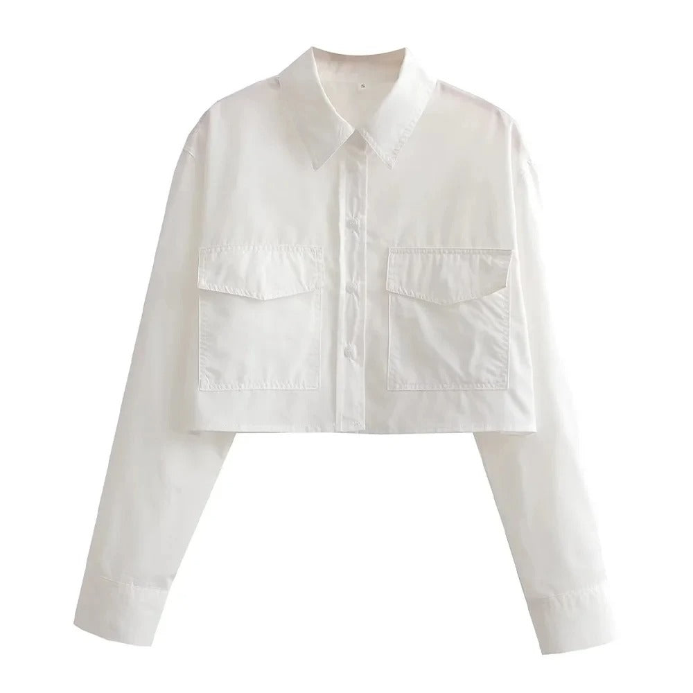 Chemise ample courte en popeline pour femme