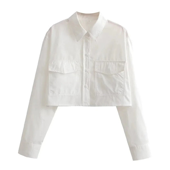 Chemise ample courte en popeline pour femme