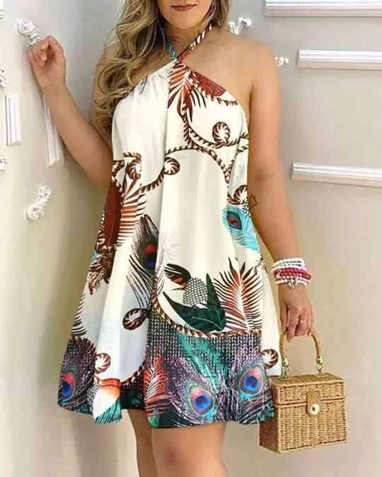 Robe dos nu à imprimé tropical