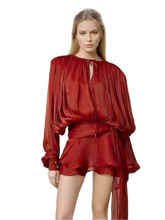 Robe chemisier à lacets et manches lanternes pour femme
