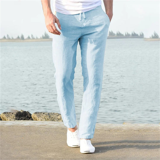 Pantalon décontracté en coton et lin pour homme