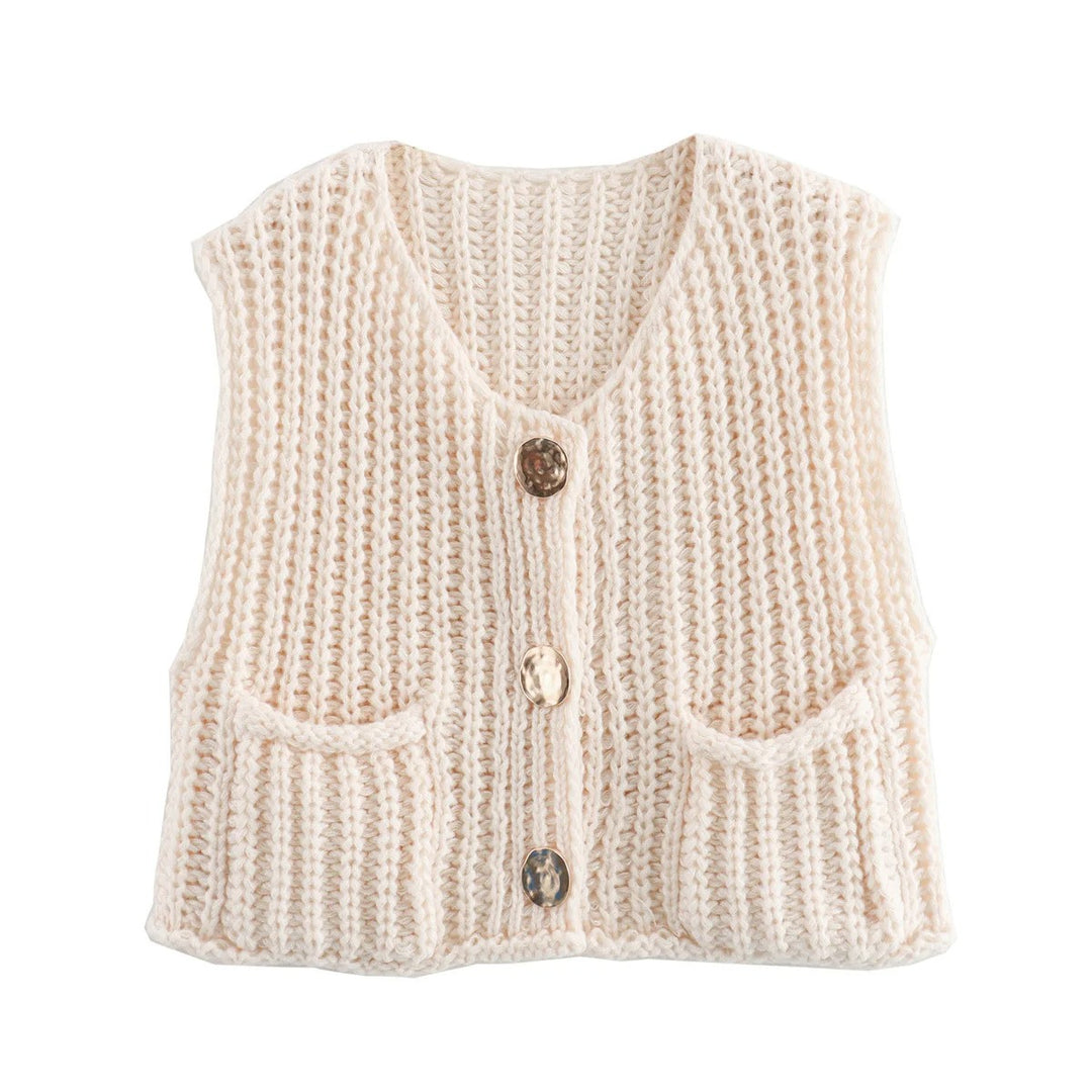 Gilet en tricot boutonné en métal pour femmes