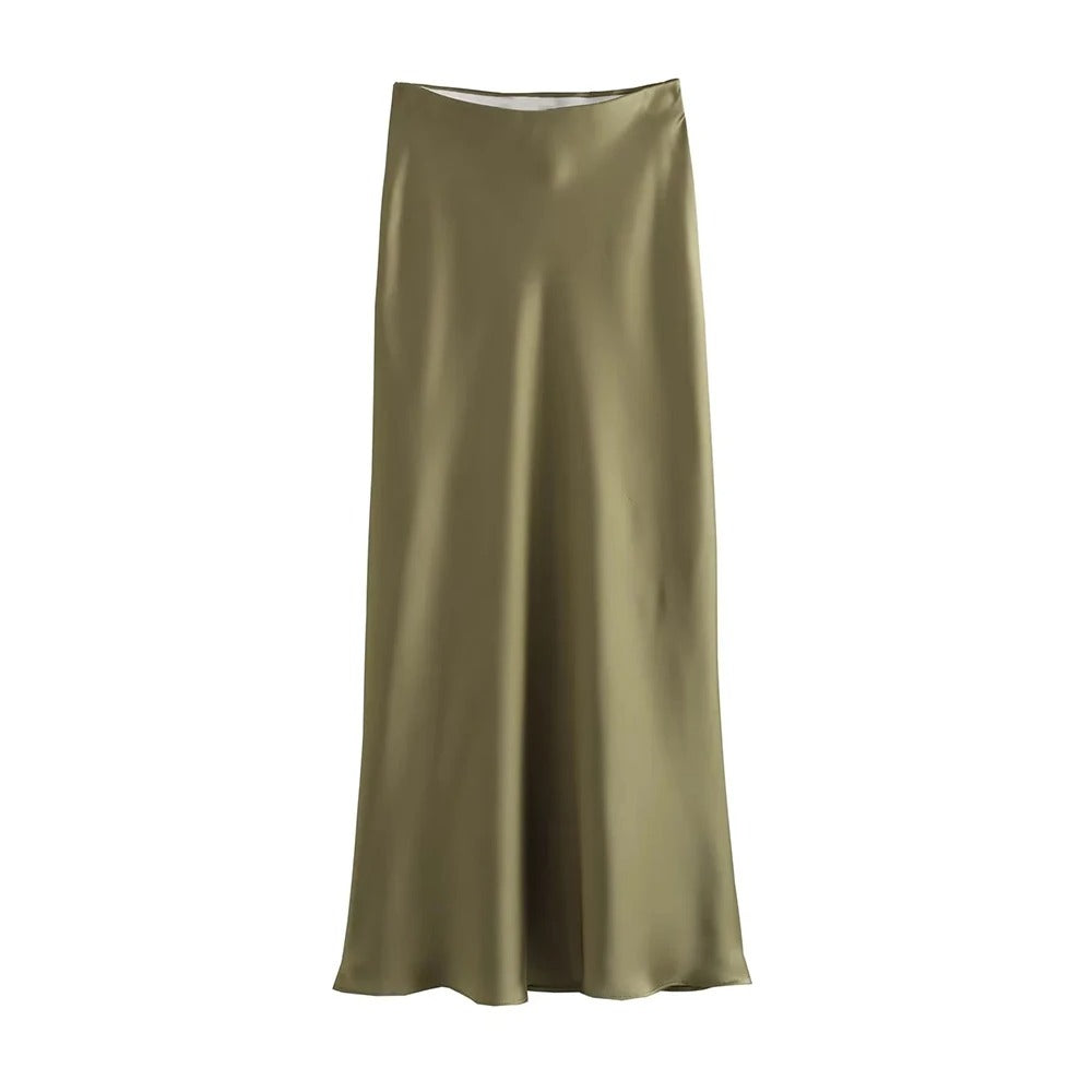 Jupe midi fluide en satin pour femme