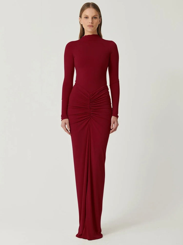 Robe de soirée plissée patchwork pour femme