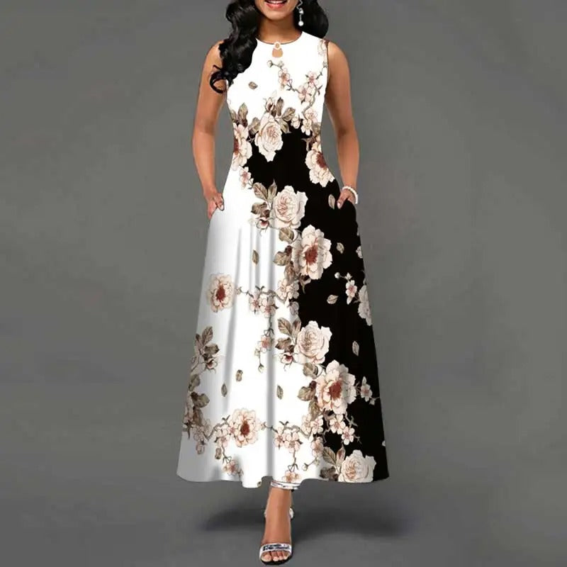 Robe bohème fleurie sans manches pour femme