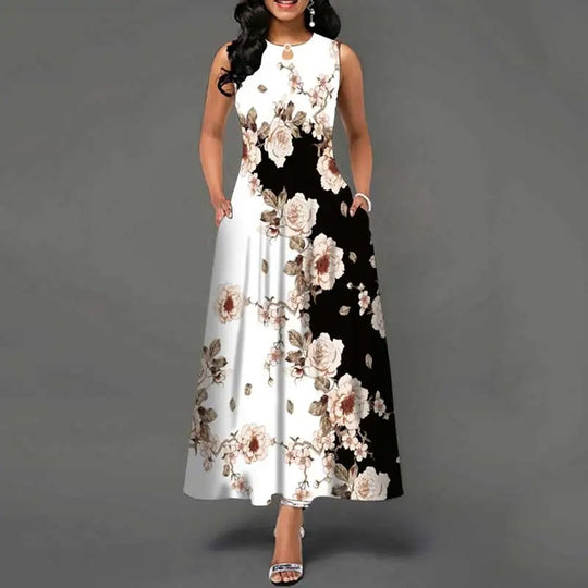 Robe bohème fleurie sans manches pour femme