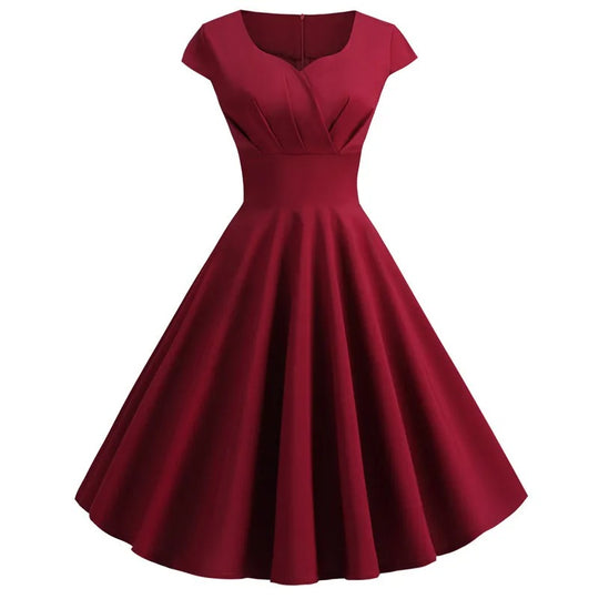 Robe midi vintage à col en V pour femmes