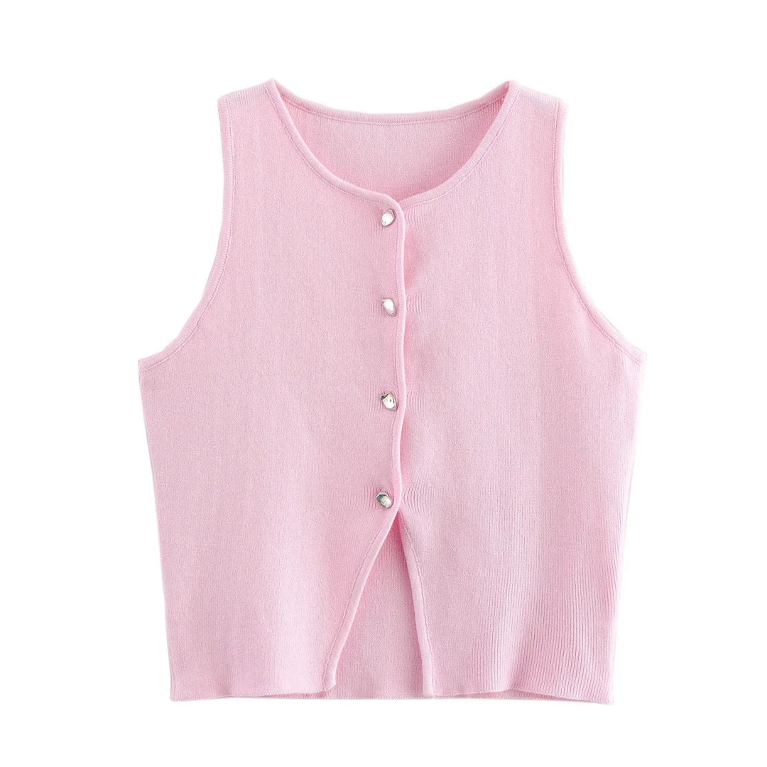 Débardeur court boutonné en tricot pour femme
