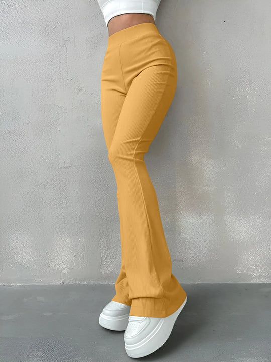 Pantalon femme taille haute à côtes